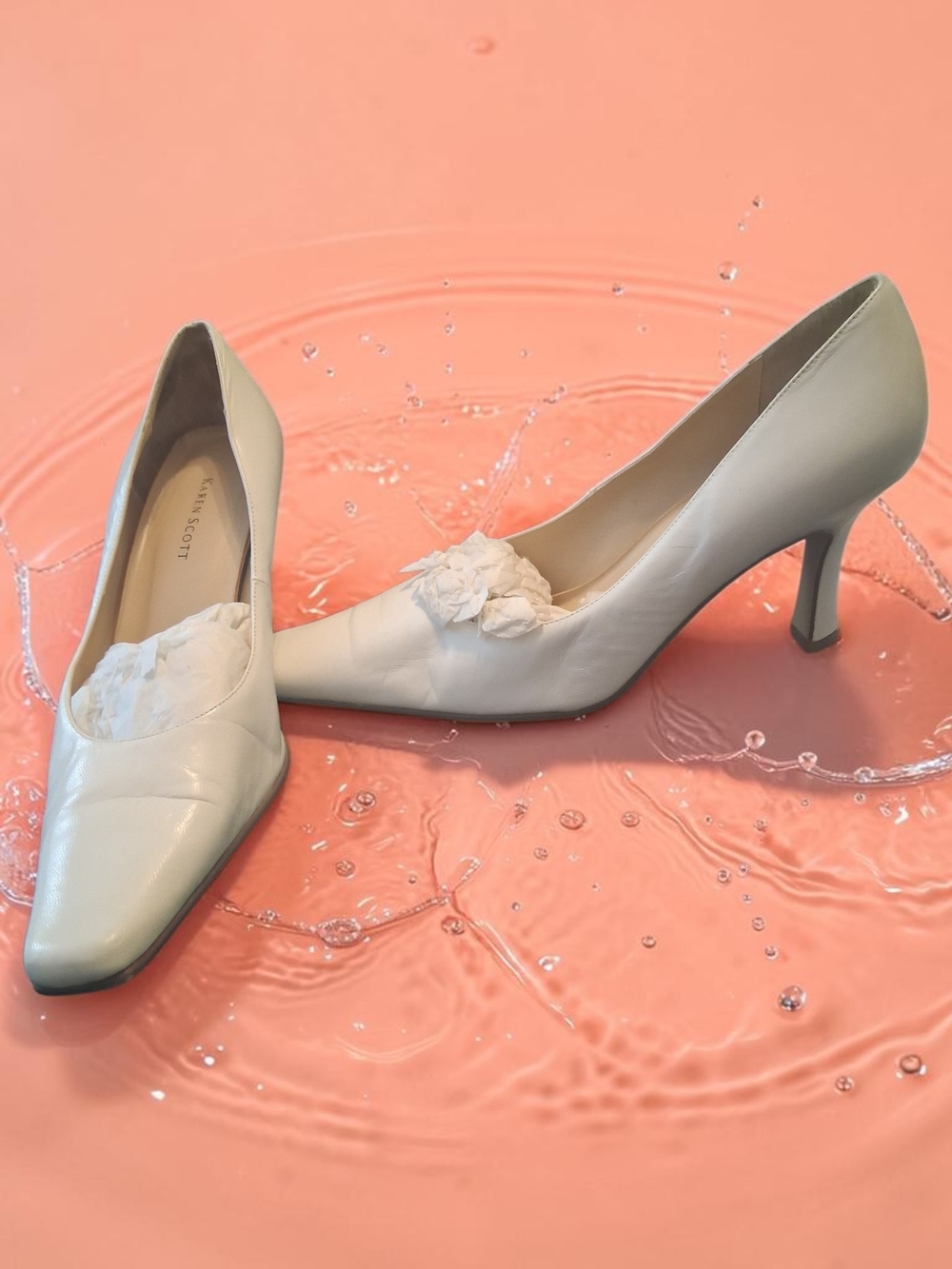 Vintage Karen Scott white leather square toe Kitten Heels Women Shoes Size 9.5 - Picture 4 of 7